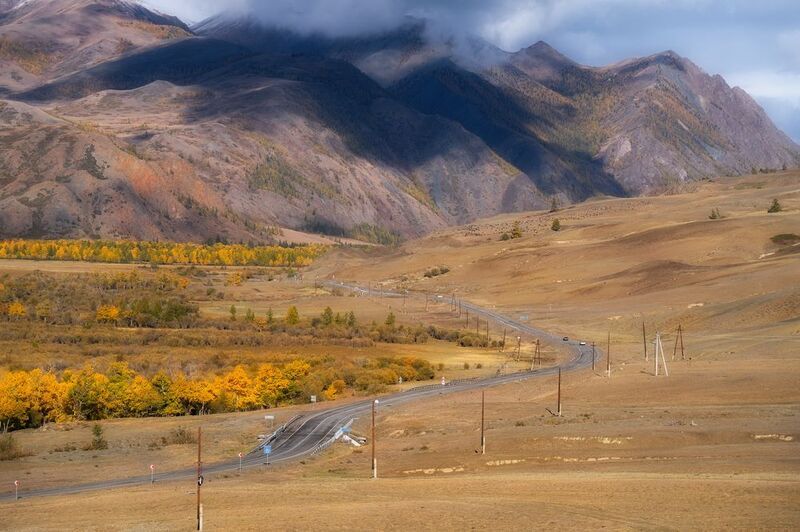 горы дорога алтай осень пейзаж облака Чуйский тракт фото превью