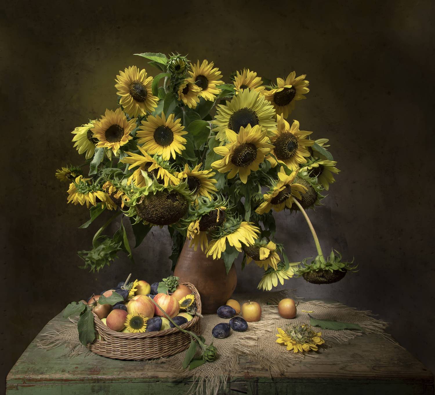 натюрморт, подсолнухи, яблоки, Татьяна Феденкова
