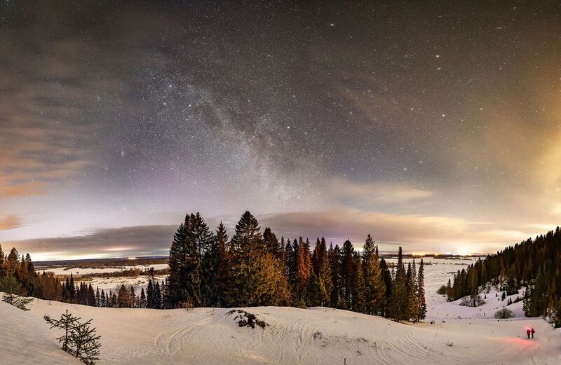 ночь, звезды, небо, млечный путь Звёздно-облачное небо фото превью