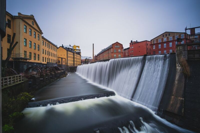 Швеция, водопад, вода, длинная выдержка Промышленный город фото превью