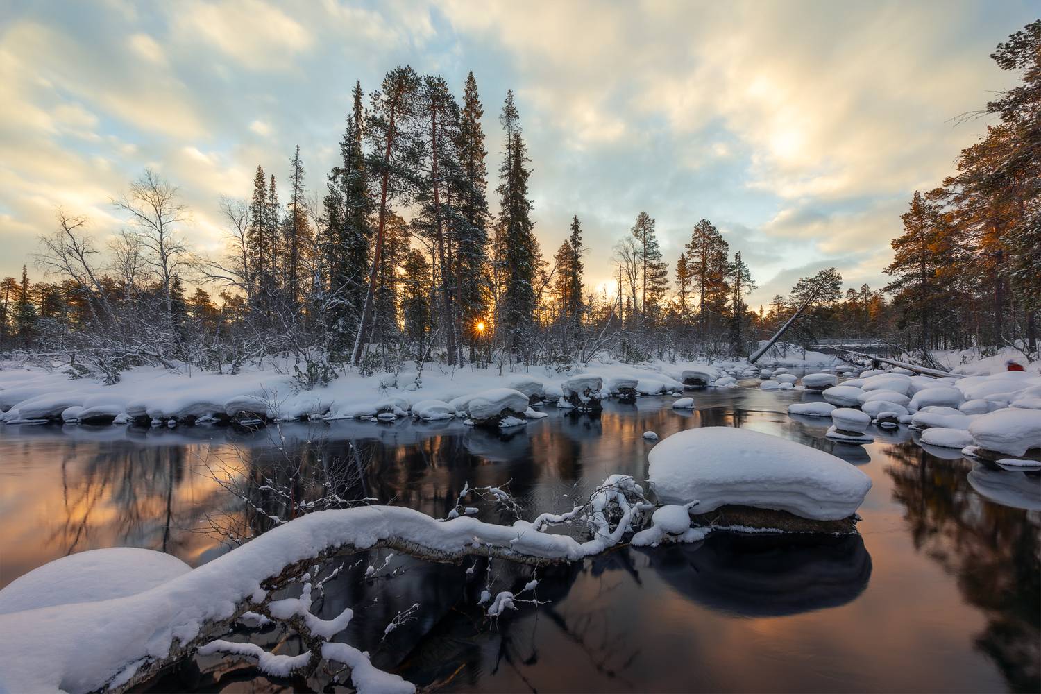 кольский, река, рассвет, зима, пауст, Телешов Александр