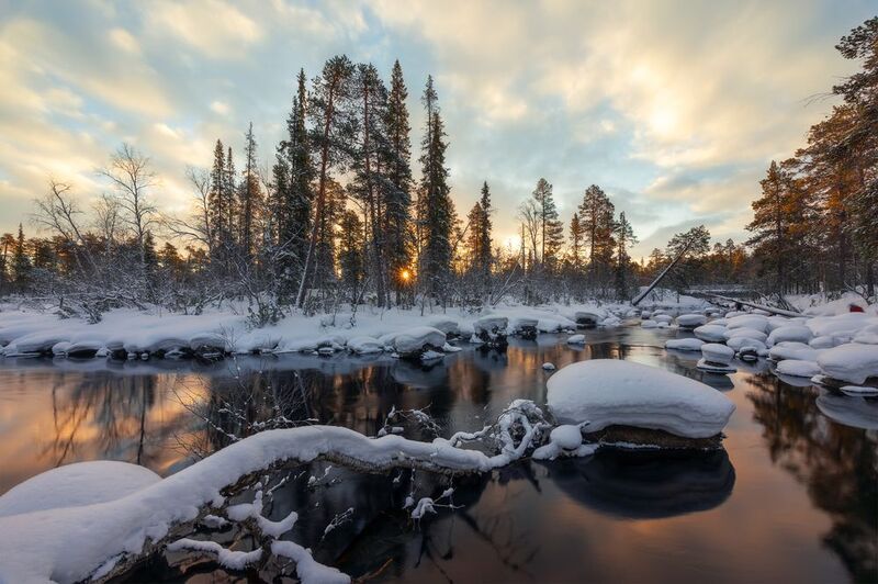 кольский, река, рассвет, зима, пауст Рассвет на реке Пауст фото превью