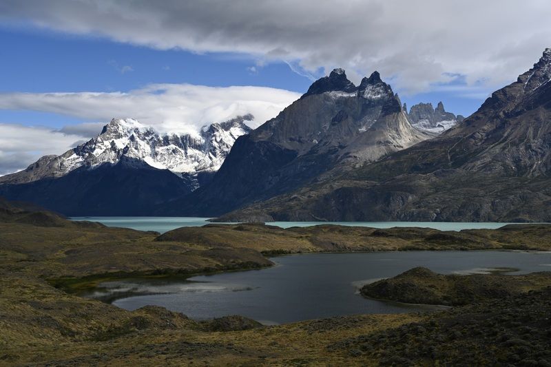 Landscapes, Chile, Torres del Paine, Mountain, Lake, Snow, Clouds,  Свет в горах фото превью