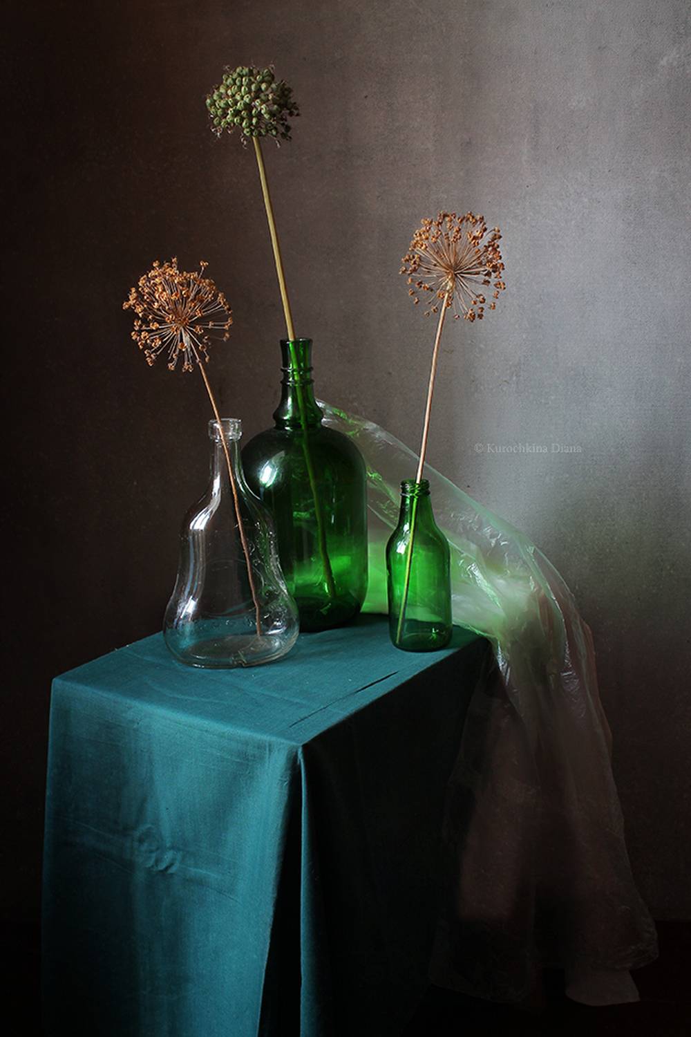 натюрморт, бутылочки, сухостой, Курочкина Диана