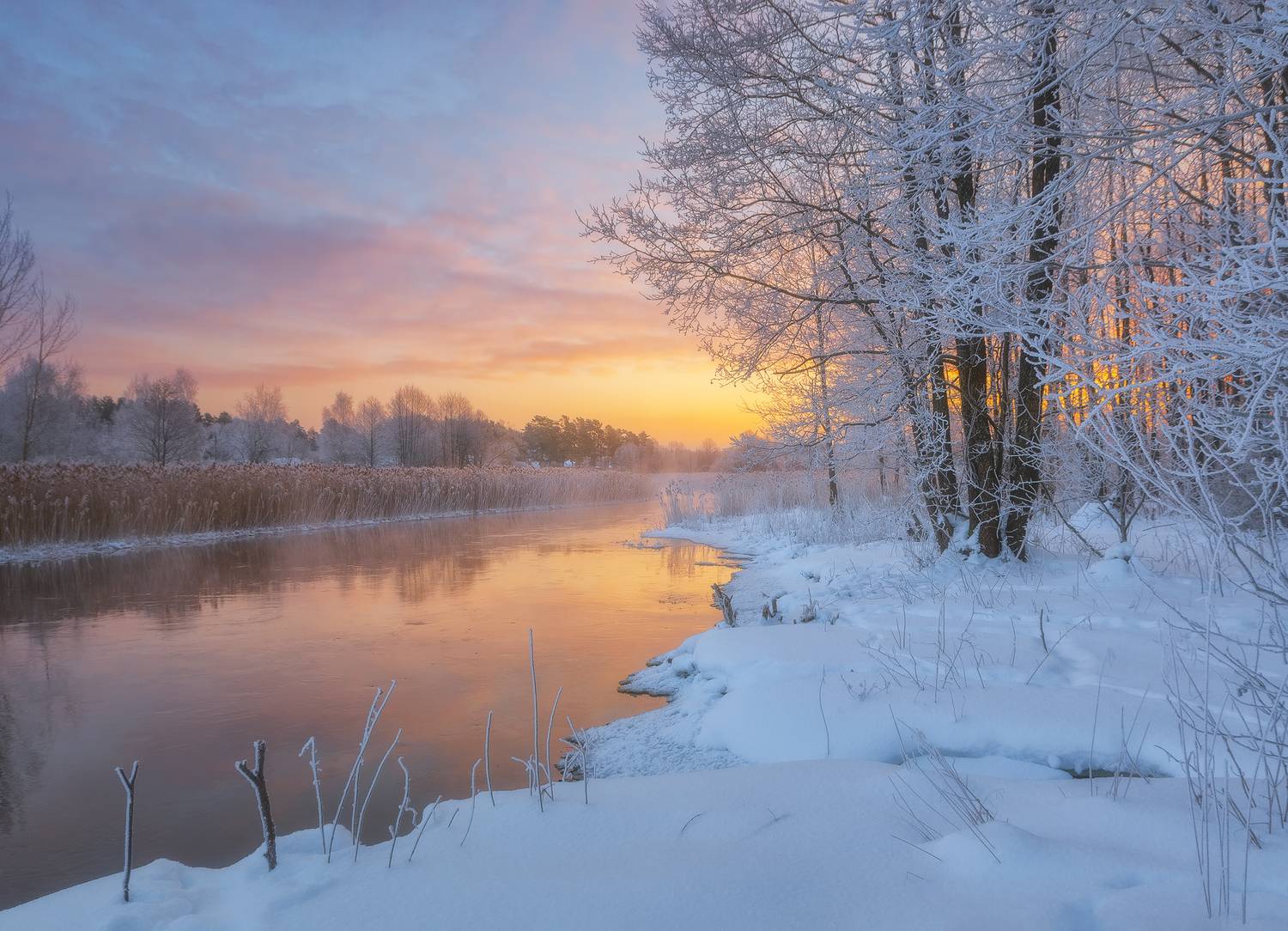 утро, рассвет, мороз, река, Andrew Kuzmin