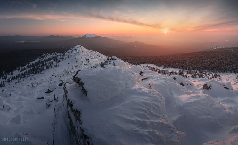 таганай, волчий гребень, круглица, горы, закат, зима Закат на Волчьем гребне фото превью