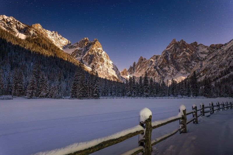 winter, dolomiti, alps, sudtyrol, toblach, dobiaco, night, stars, sky Night of Dolomites фото превью