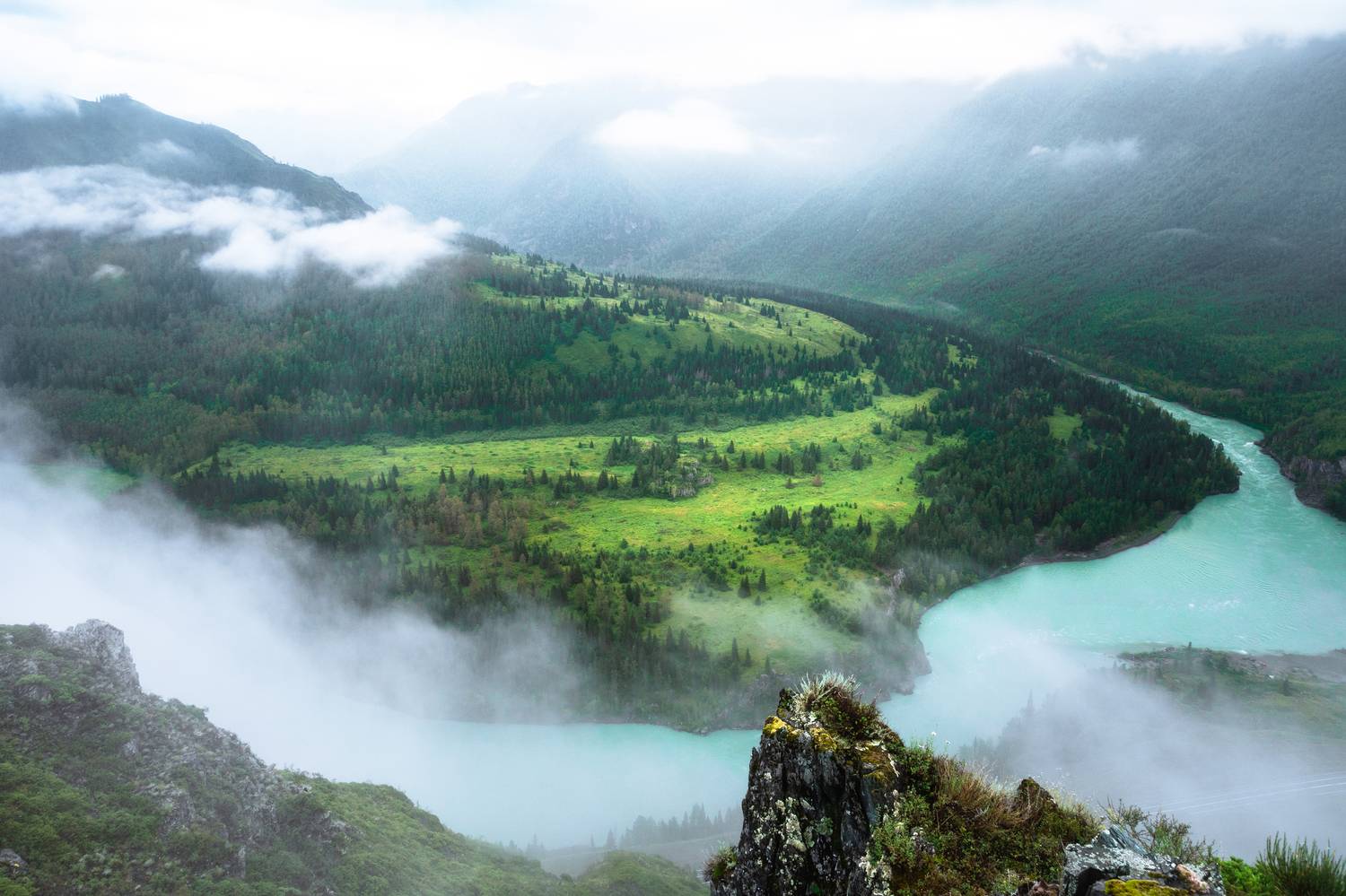 Алтай, река, горы, туман, Фоменко Артем