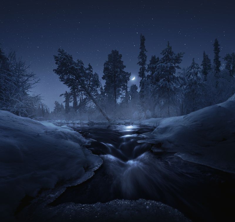 север, кольский, ночь, река Стражи зимнего леса фото превью