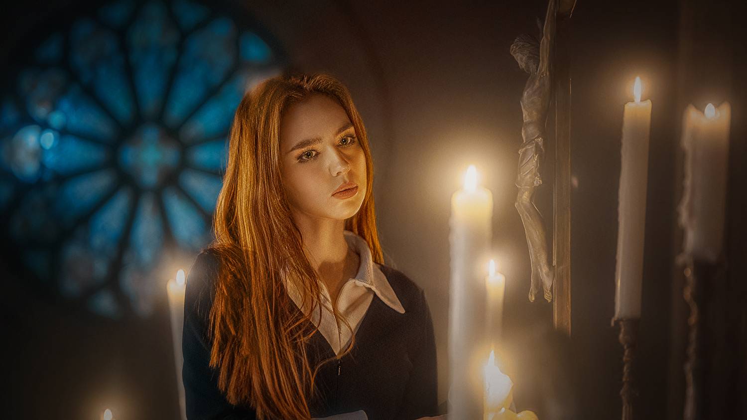 девушка свет свечи атмосфера красота взгляд студия, Юрий Захаров