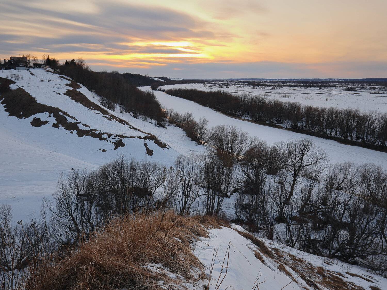 природа, вечер, закат, весна, снег, Александр Титов