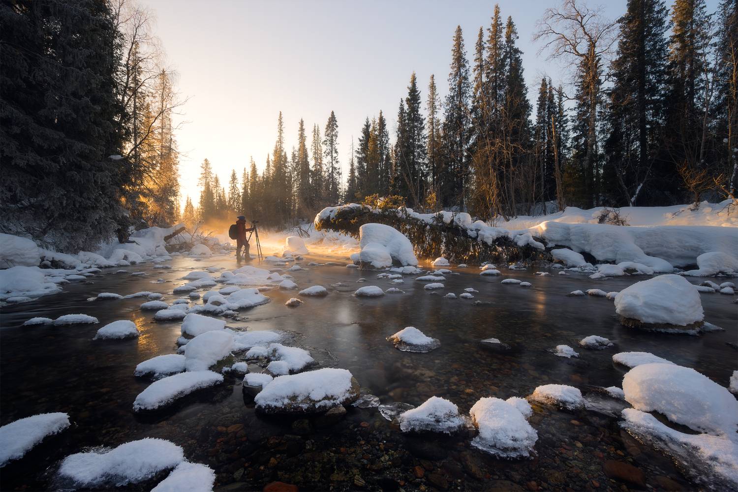 кольский, река, рассвет, зима, хибины, кировск, кошва, вуоннемйок, мурманская область, кольский полуостров, Телешов Александр