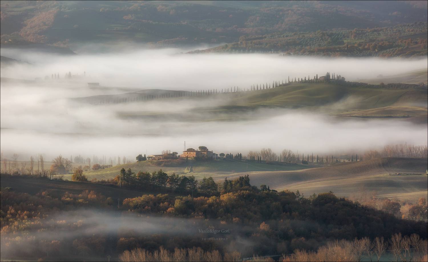 italy,san quirico d ' orcia,italia,туман,италия,тоскана,pienza,кипарис,toscana,осень,tuscany,cipressi,belvedere,пьенца, Гори Василий