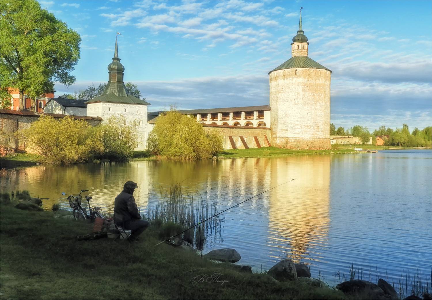 башни стены озеро рыбак велосипед, Вера Петри