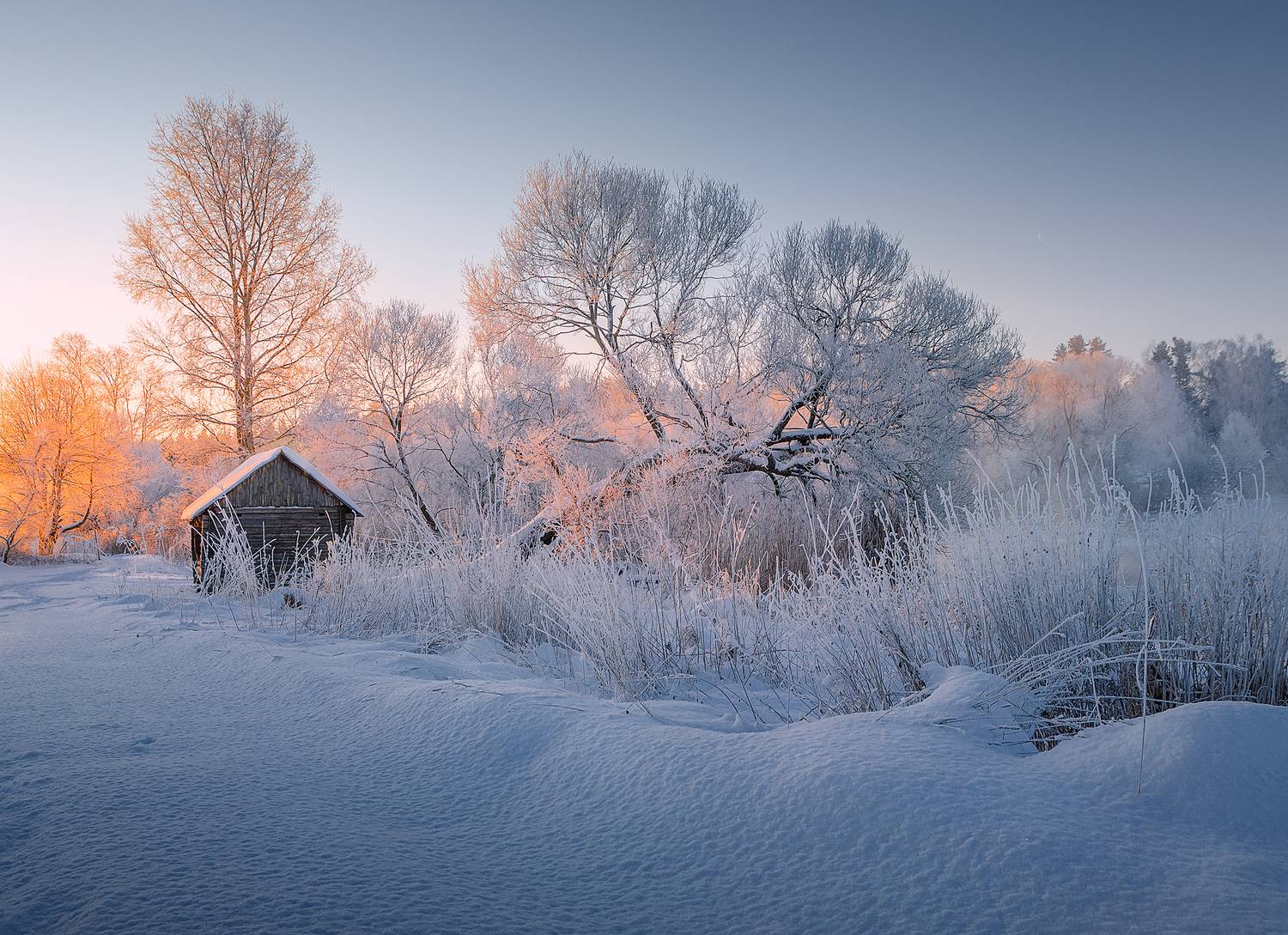 утро рассвет мороз река, Andrew Kuzmin