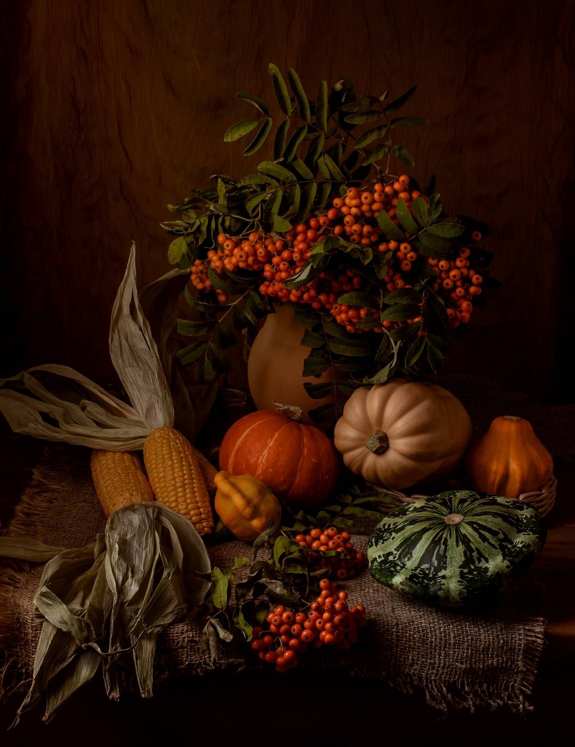 Рябина, кукуруза, тыква, листья, Лапин Сергей