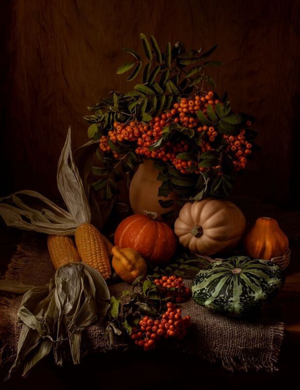 Рябина, кукуруза, тыква, листья Осенний-овощной. фото превью