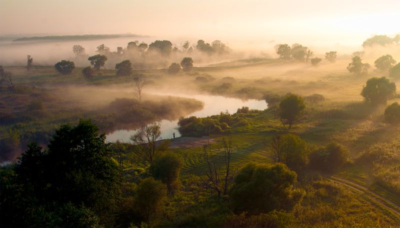 река воронеж, липецкая область, малинино, весна, река, туман Рыбачок фото превью