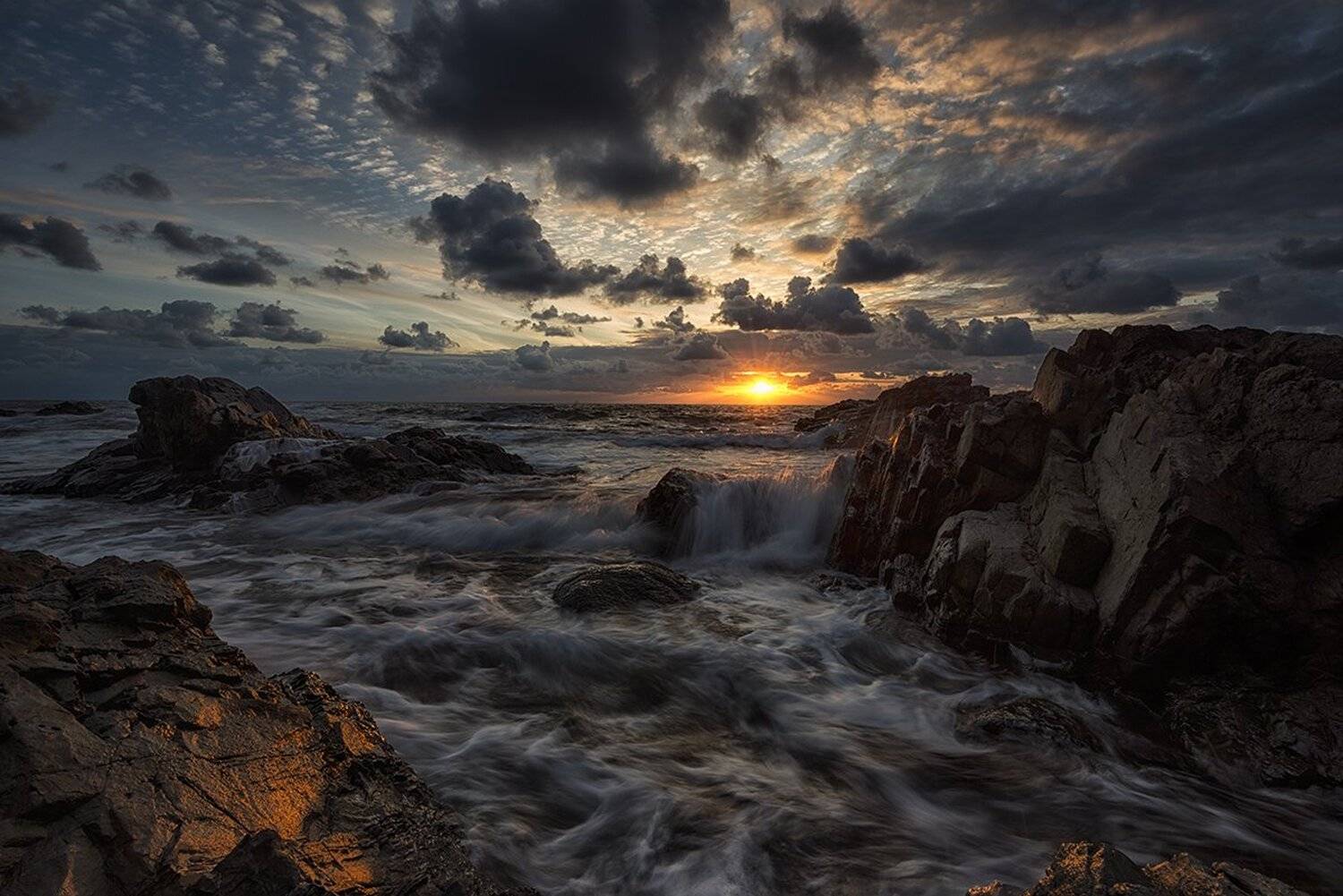 Clouds, Colorful, Landscape, Rocks, Seascape, Sky, Sunrise, Waves, Весела Маринова