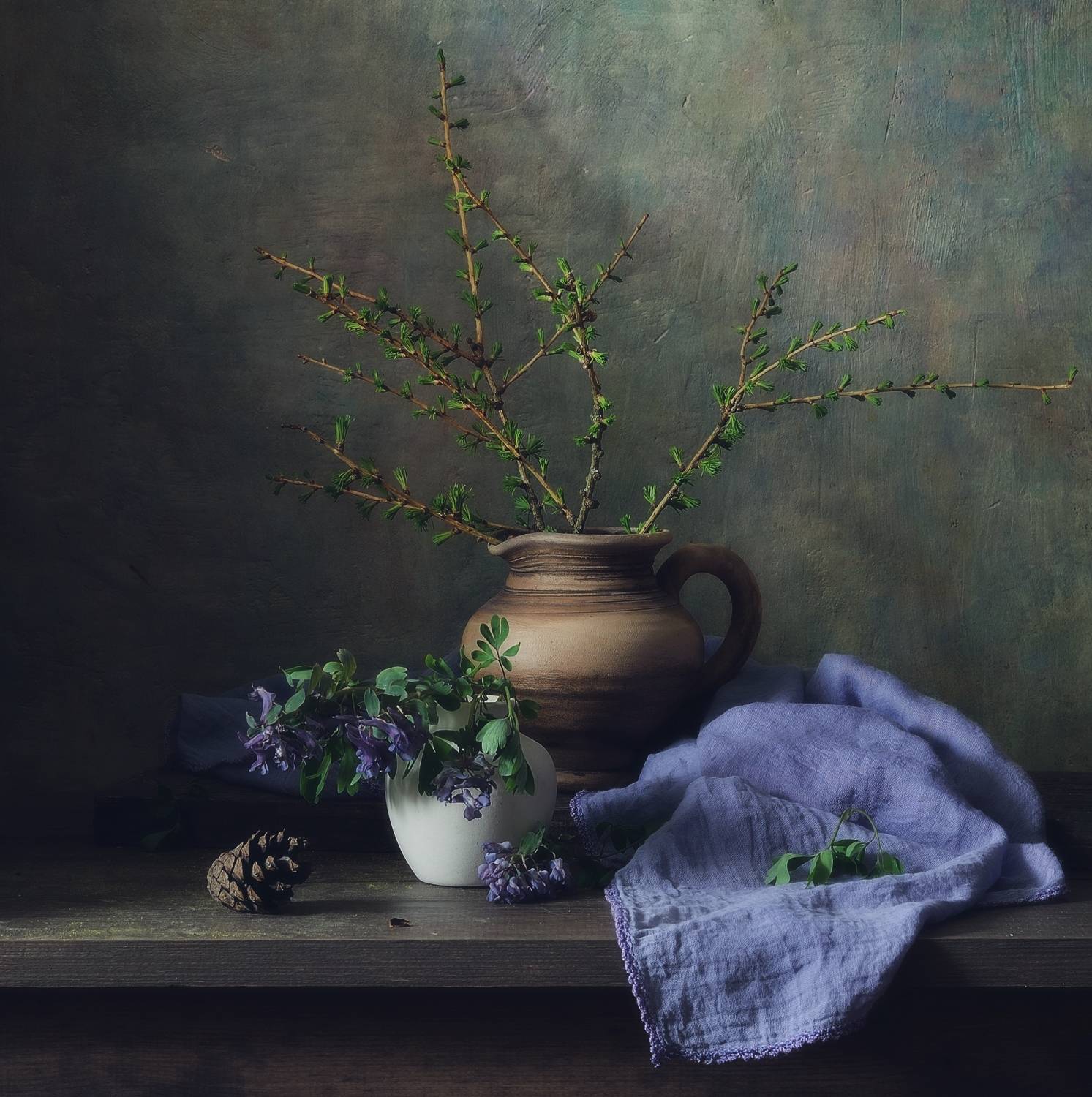 натюрморт,весна,хохлатка,цветы,лиственница, Наталия К