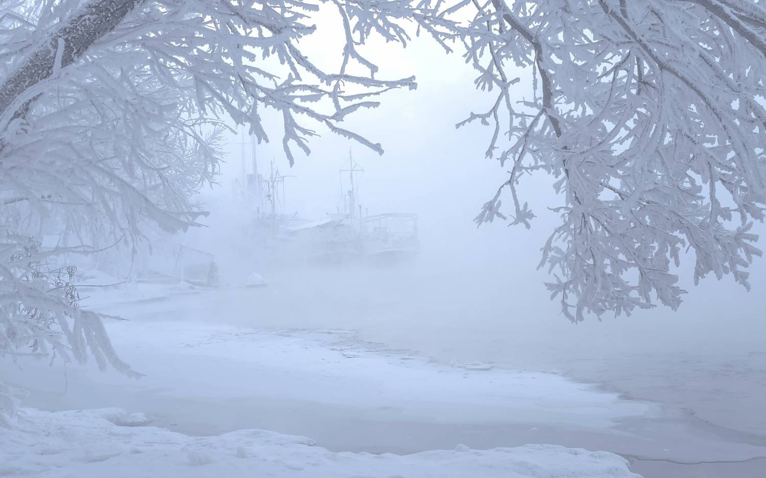 зима, мороз, сибирь, корабли, иней, морозный туман, Фомина Марина