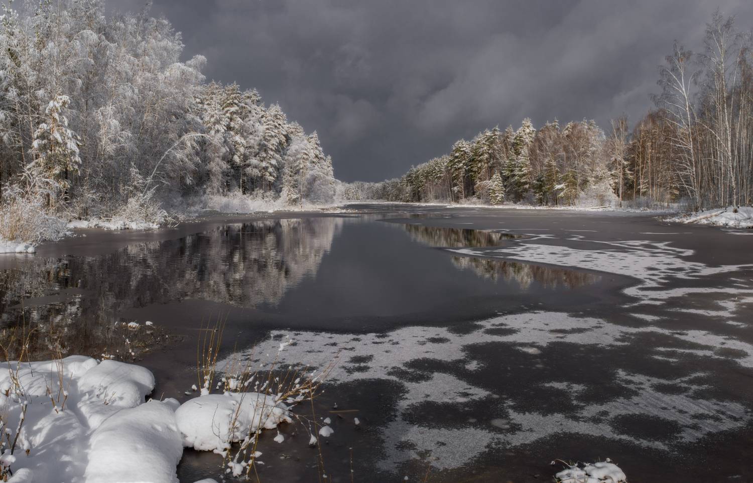 апрель снегопад утро солнце лес речка суходол, Алексеев Дмитрий