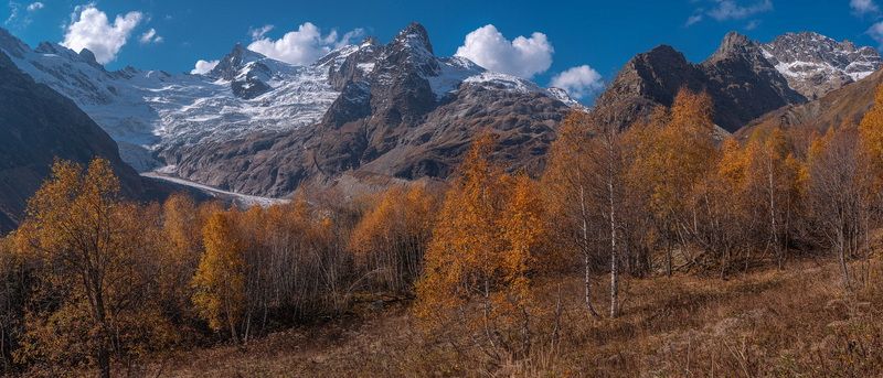 домбай, алибек, ледник, ущелье, осень, панорама, горы, кавказ, карачаево_черкесия ОСЕННЯЯ ПАНОРАМА фото превью