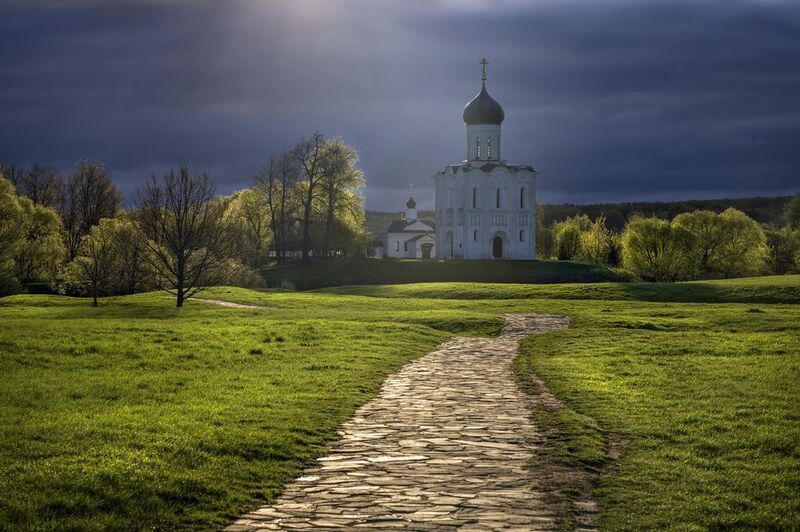 покрова на нерли, боголюбово, владимирская область, утро Зелёный шум фото превью