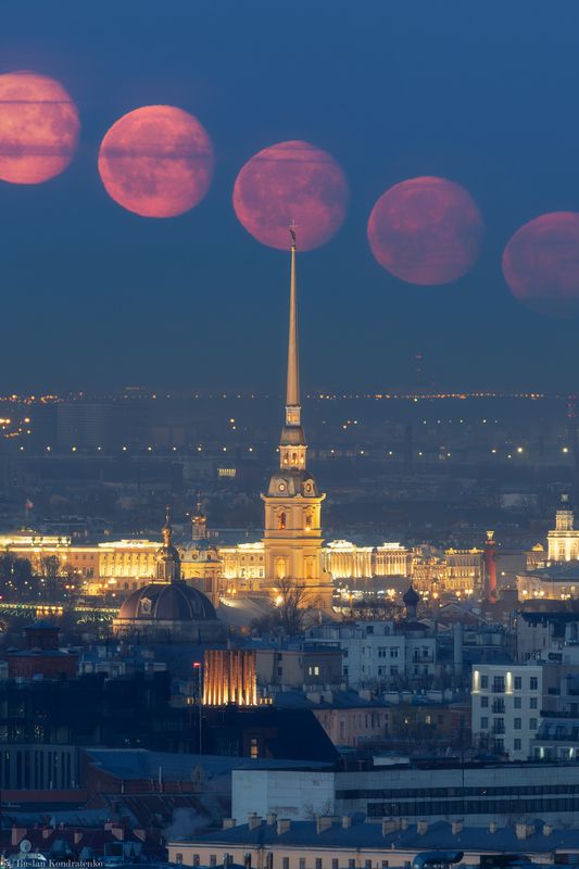 санкт-петербург, луна, заход луны, прострел, секвенция, секвенция с луной, петропавлоский собор Секвенция с Луной за Петропавловским Собором фото превью