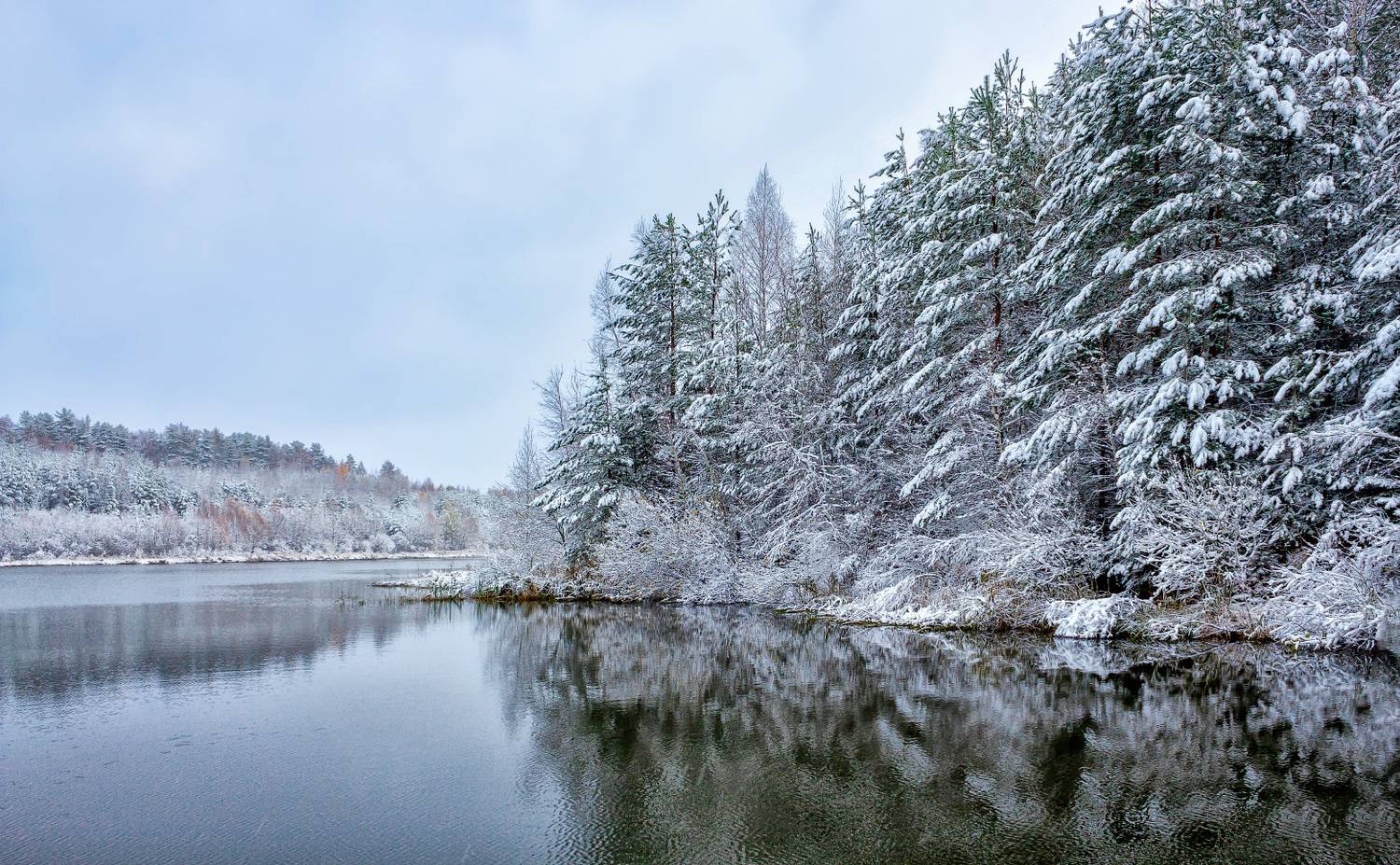 осень, снег, озеро, тишина, Виктор Климкин