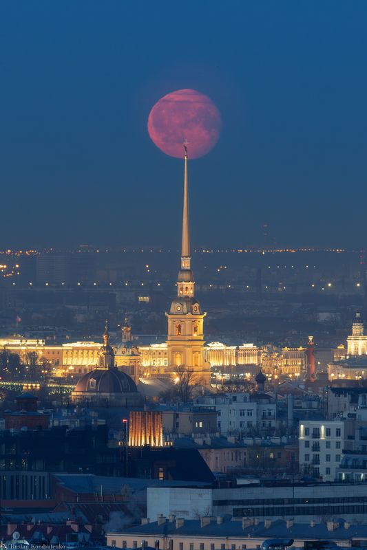 санкт-петербург, луна, заход луны, прострел, петропавлоский собор Луной за Петропавловским Собором фото превью