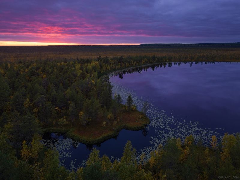 пейзаж, закат, озеро, осень, север, тайга, лес Одним сентябрьским вечером фото превью