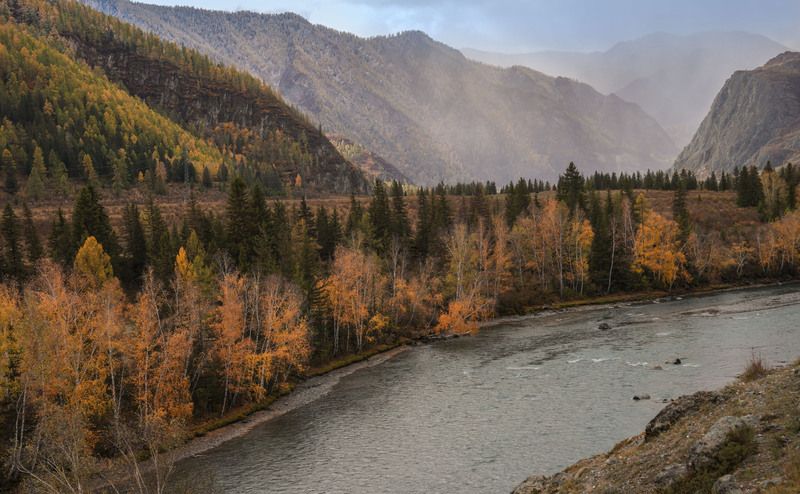 Чуя, алтай, туман, горы, осень Пасмурный денек фото превью