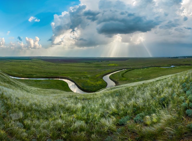 ставропольский край, ставрополье, весна, весенний, цветение, степь, степное, весна, летнее, гроза, река, облака, тучи, ковыль, Ковыльная степь фото превью