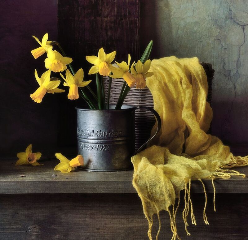 натюрморт,нарциссы,цветы,корзинка весенний... фото превью