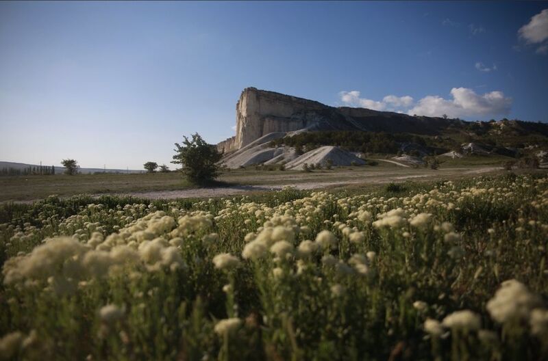 крым, пейзаж, скала, природа, цветы, горы, цветение, солнце, день Белая скала фото превью