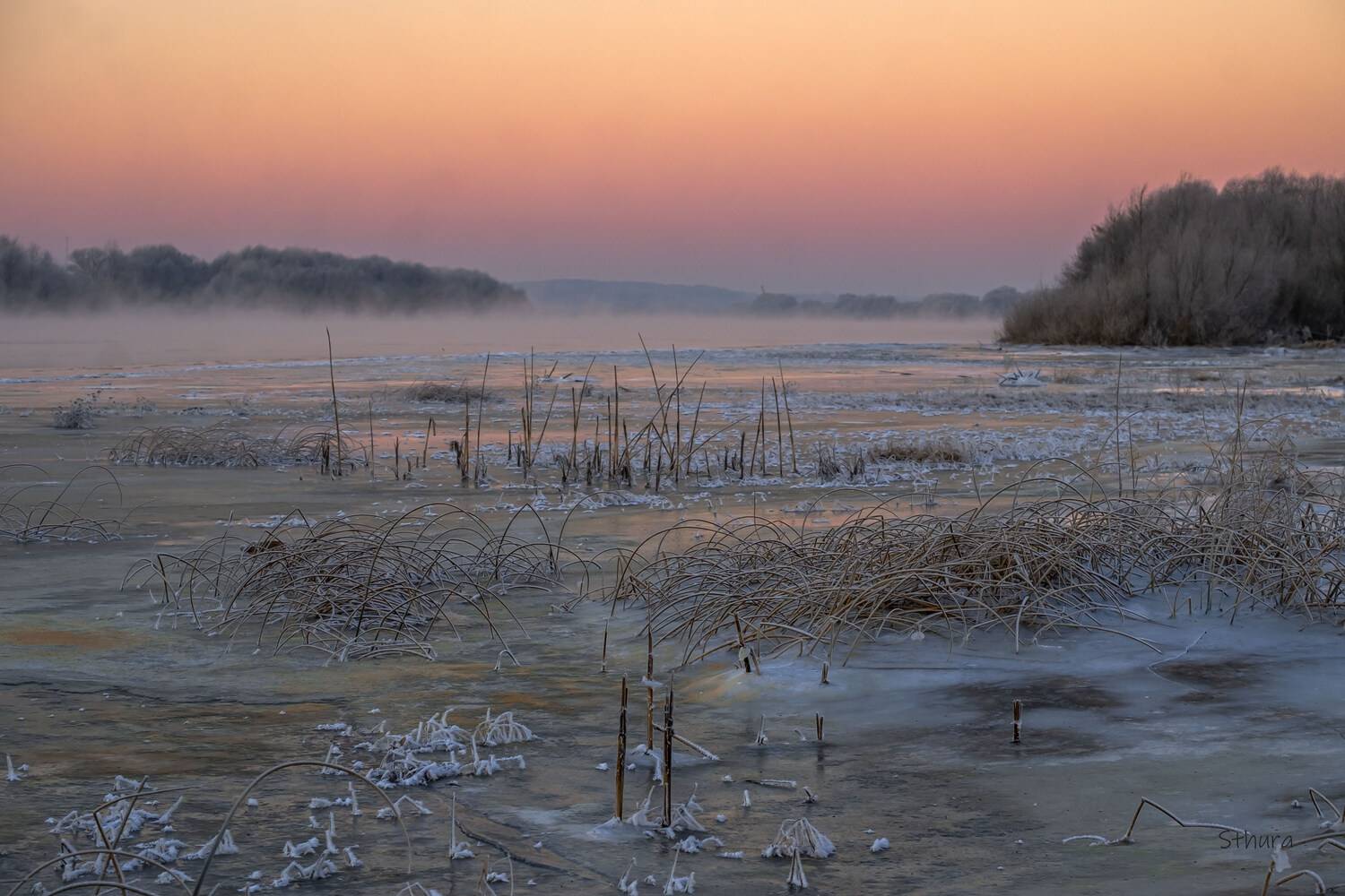 зима река туман лёд природа утро пейзаж, Александр Строков