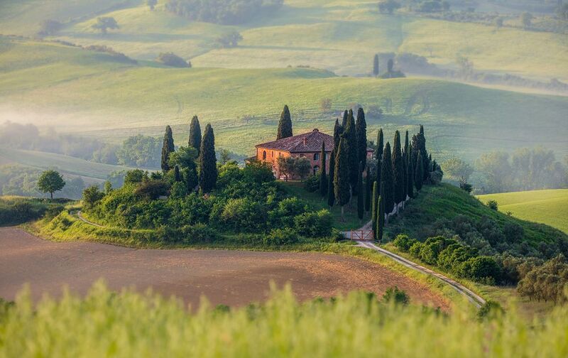 tuscany, landscape, italy, villa, pienza, house on the hill, spring, cypresses, sunrise Tuscan dream фото превью