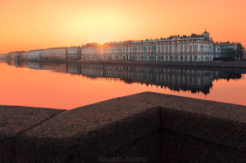 архитектура, санкт-петербург, рассвет Вид на Зимний дворец со Стрелки фото превью