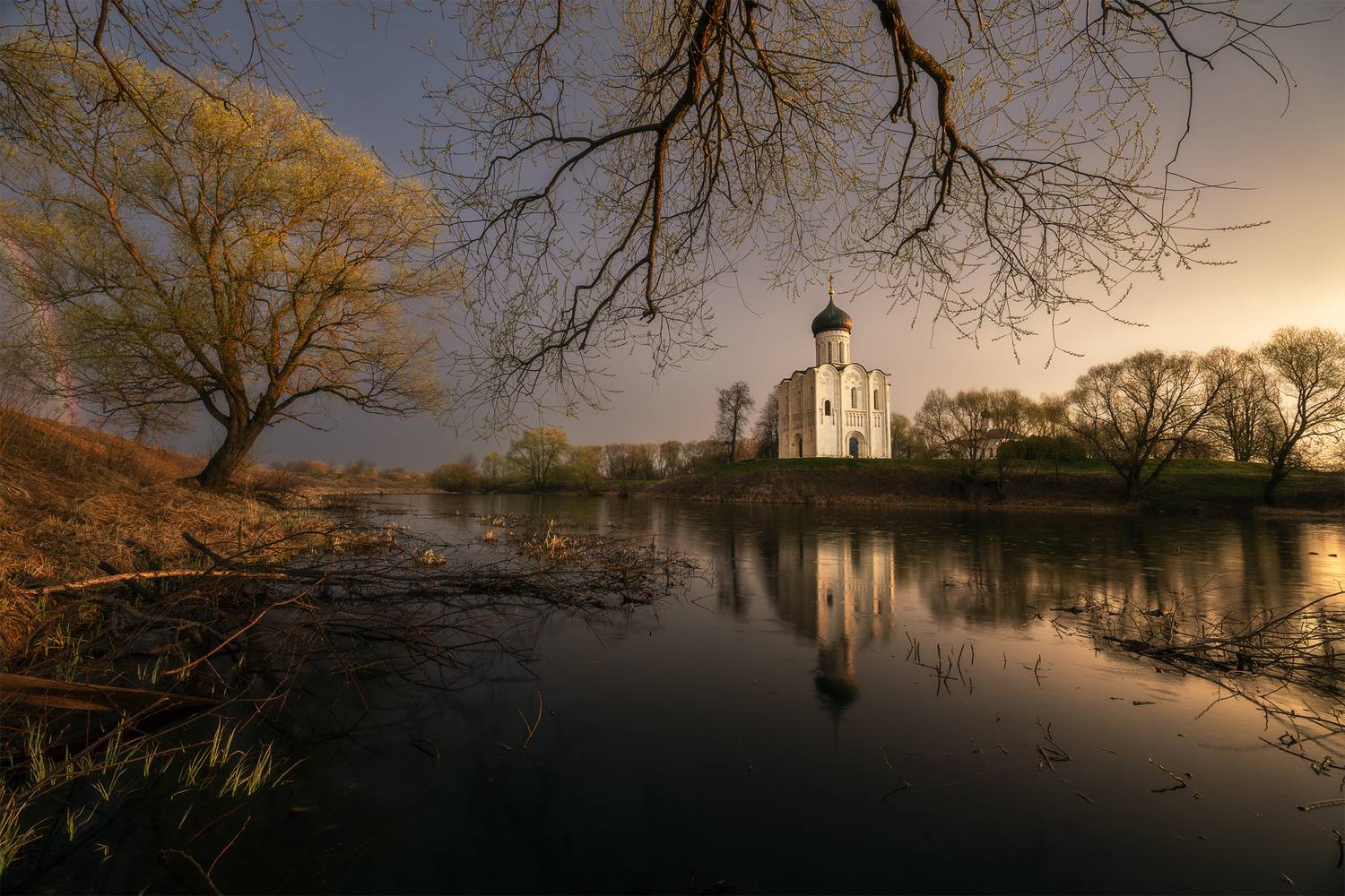 боголюбово, покрова на нерли, владимирская область, церковь, рассвет, нерль, разлив, храм, покрова, весна, Vladimir, Телешов Александр