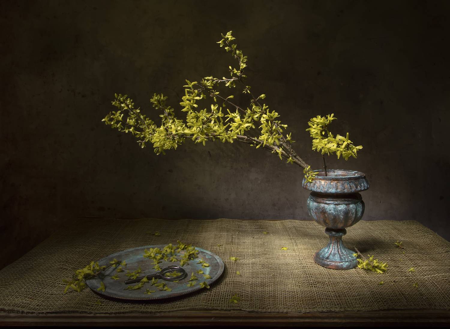 натюрморт, форзиция, ключ, Татьяна Феденкова