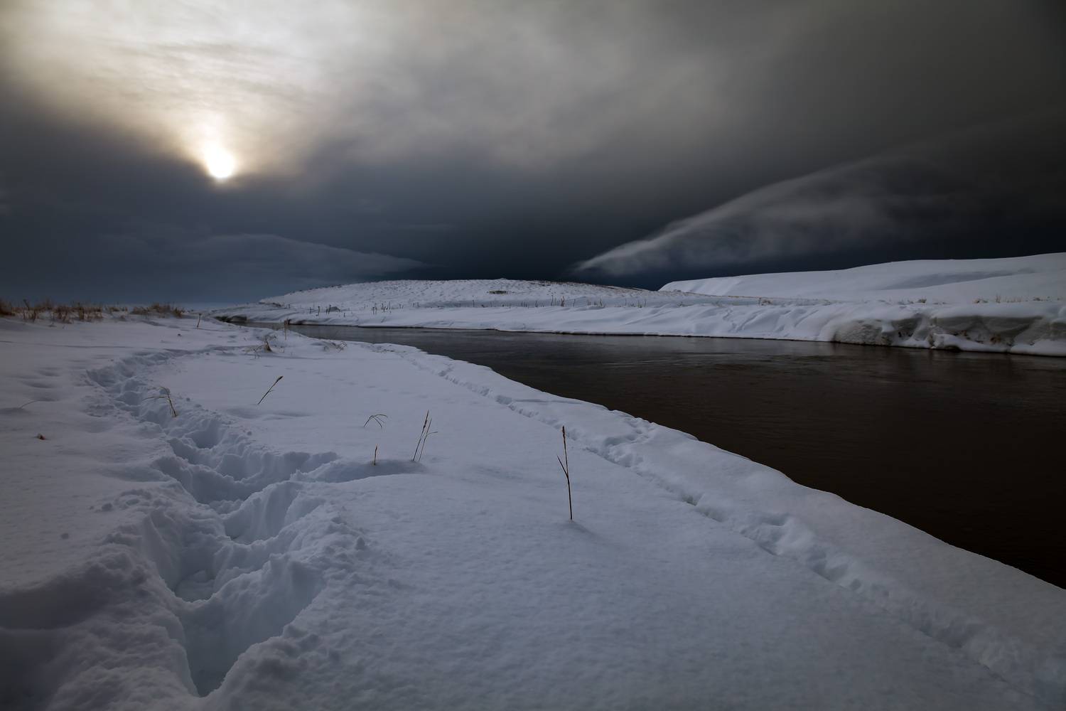 тишина, река, снег, затишье, Уткин Дмитрий