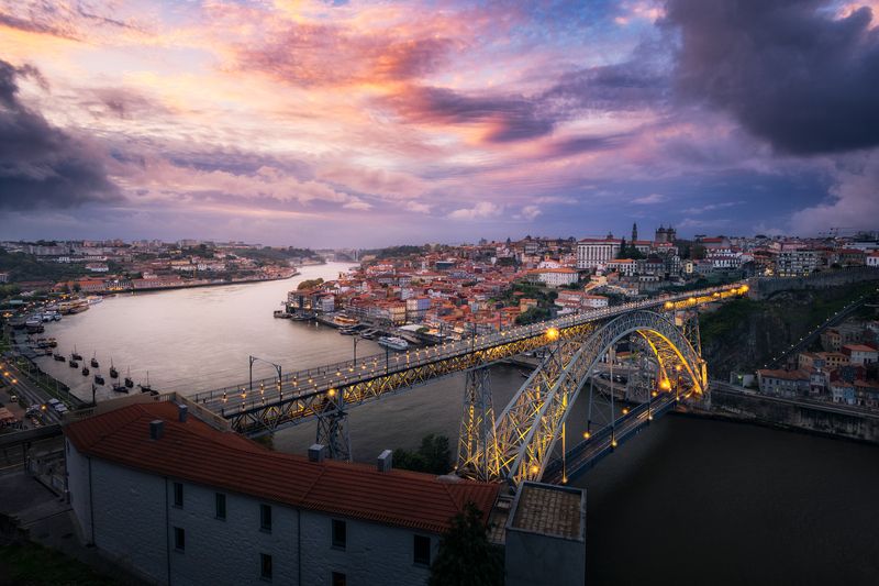 португалия, порту, мост, вечер, утро, город, путешествие, река, осень, porto, portugal, bridge, evening, morning, river, blue hour, autumn Порту и р. Дуэро / Porto & Douro river фото превью