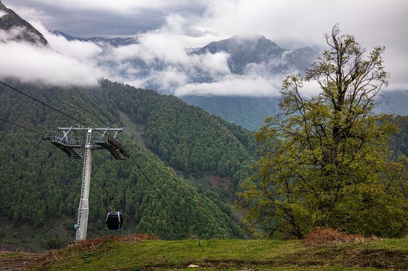 Горы, Кавказ, Облака, Туман, Азербайджан, Канатная дорога Над облаками фото превью