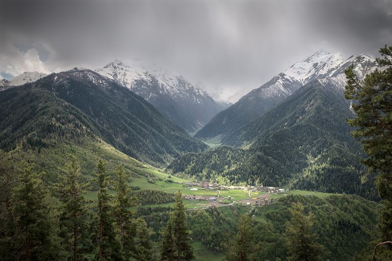 svaneti, zegani, village, mountains, spring, forest, peaks, snow, high, landscape, scenery, travel, outdoors, georgia, sakartvelo, caucasus, chizh Zegani Village in May фото превью