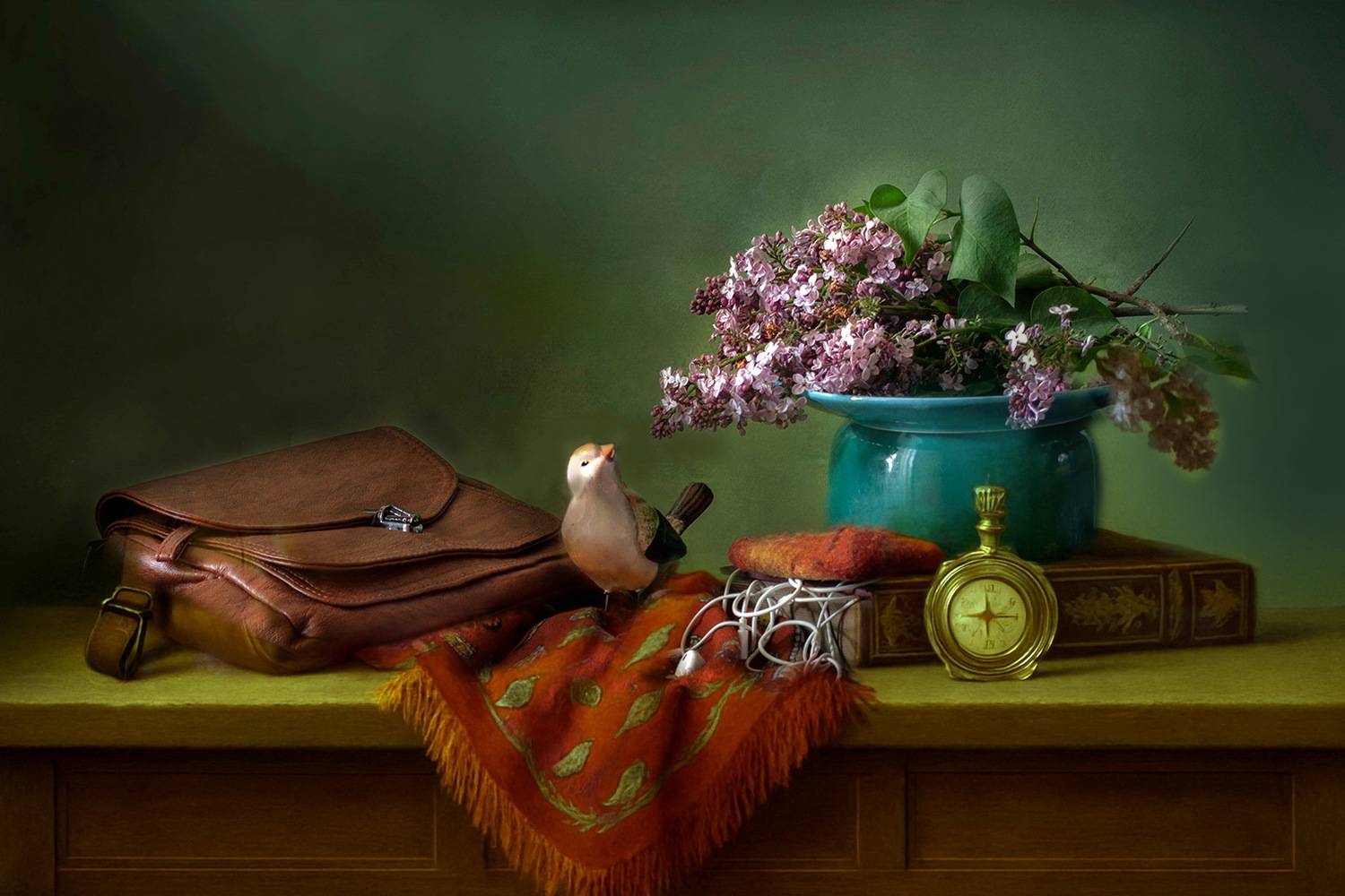 сирень, букет, птичка, Петровна Валентина