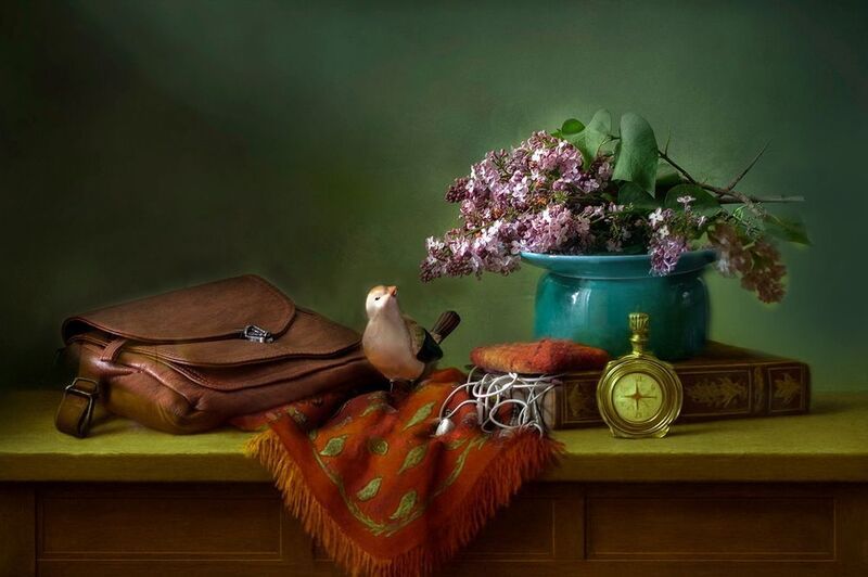 сирень, букет, птичка С сиренью фото превью