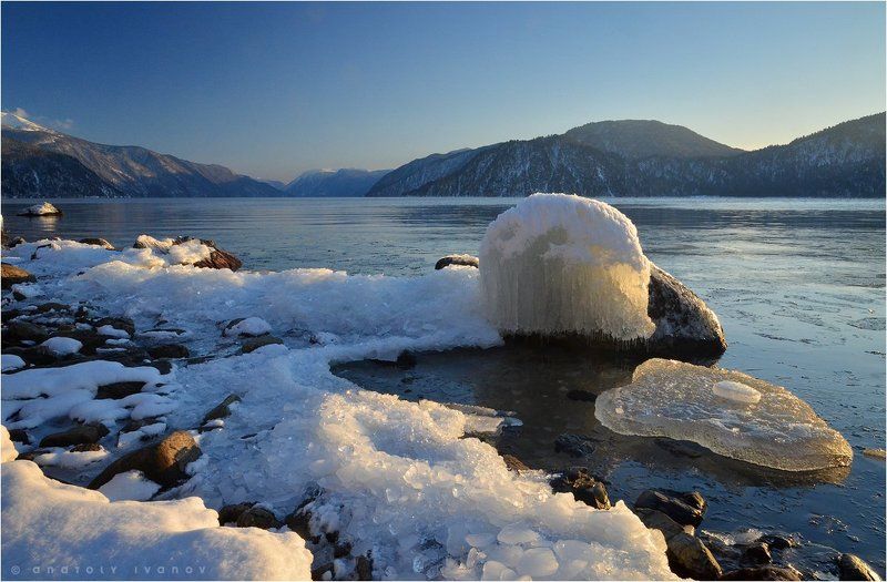 Вечер, Горный алтай, Зима, Льды, Телецкое озеро *** фото превью