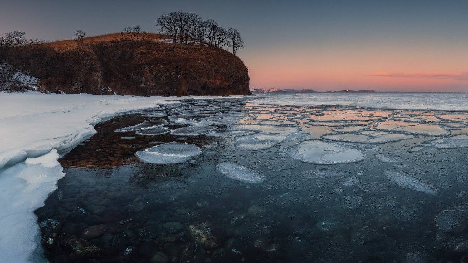Весна, Вечер, Камни, Лёд, Море, Скалы, Андрей Кровлин
