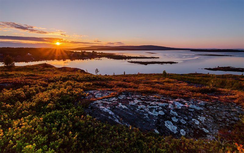 Белое море, Вечер, Закат, Лето, Море, Пейзаж, Природа, Север Ковда фото превью